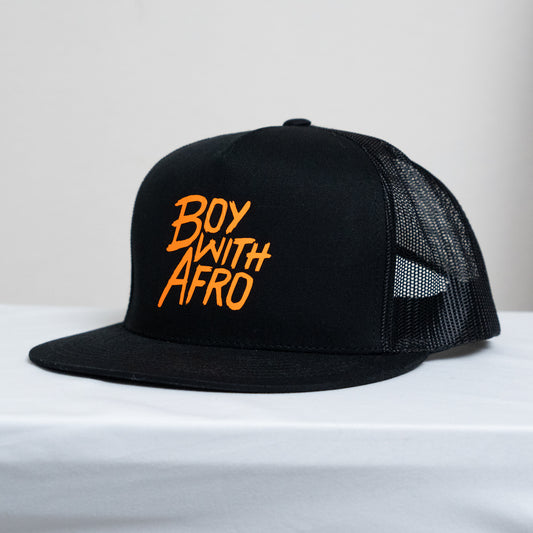 high-profile snapback with mesh back and BoyWithAfro logo on the front